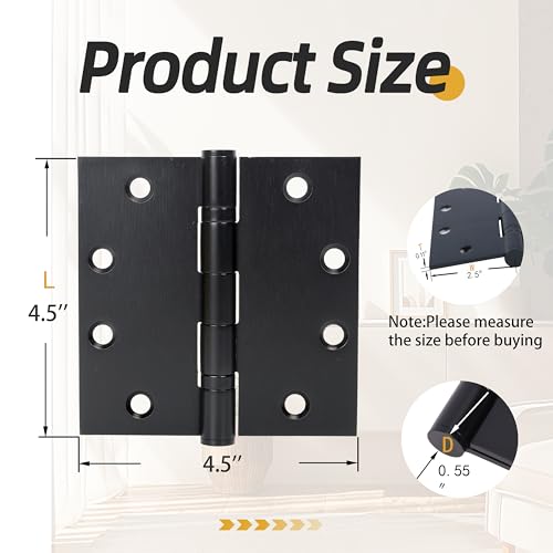 4.5 inch X 4.5 inch Black Heavy Duty Commercial Door Hinge - color: Black, size: 4.5inch X 4.5inch