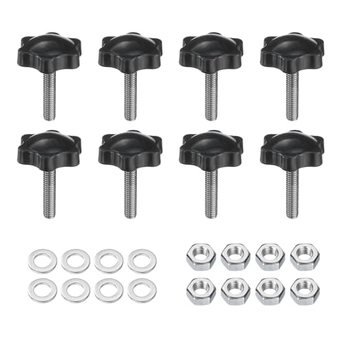 uxcell 8pcs Star Clamping Knobs with Nuts Washers, M6 x 25mm Metric 304 Stainless Steel Male Thread 32mm 6-Star Plastic Head, Threaded Stud Hand Knobs Handles Thumb Screws, Black - size: M6 x 25mm