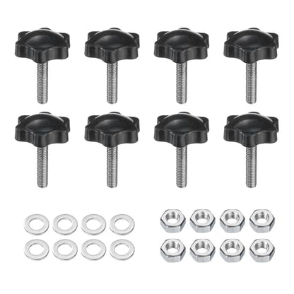 uxcell 8pcs Star Clamping Knobs with Nuts Washers, M6 x 25mm Metric 304 Stainless Steel Male Thread 32mm 6-Star Plastic Head, Threaded Stud Hand Knobs Handles Thumb Screws, Black - size: M6 x 25mm