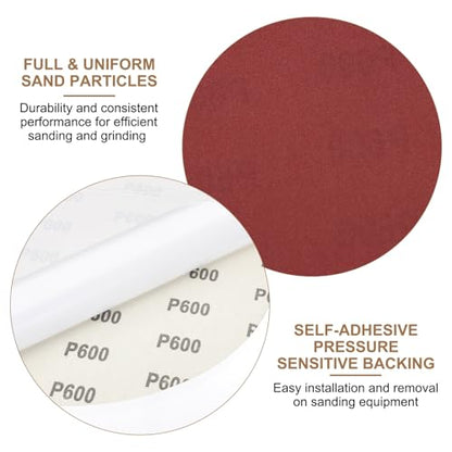 uxcell 12pcs 10-Inch PSA Sanding Discs, 600 Grits Aluminum Oxide Self Adhesive Stick Back Sandpapers, No-Hole Round Wet/Dry Sander Papers, Sand Auto Car Paint, Wood, Metal - size: 600 Grits