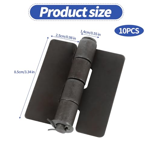 10 Pack 3.34" x 2.8" Weld Hinges, 3.5 mm Heavy Duty Steel Butt Hinges