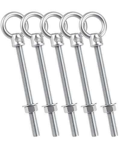 QWORK Machinery Eye Bolt with Shoulder, 5 Pack 1/2"x6" Long 316 Stainless Steel Marine Grade Thread Machinery Shoulder Lifting Ring Eye Bolts - color: 5 Pack - 316, size: 1/2" x 6"
