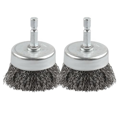 2 Pack WENORA Wire Brush Set for Drill, 1/4 Inch Hex Shank, 0.010 Inch Coarse Carbon Steel Drill Brush, Rust Removal - 2 Inch