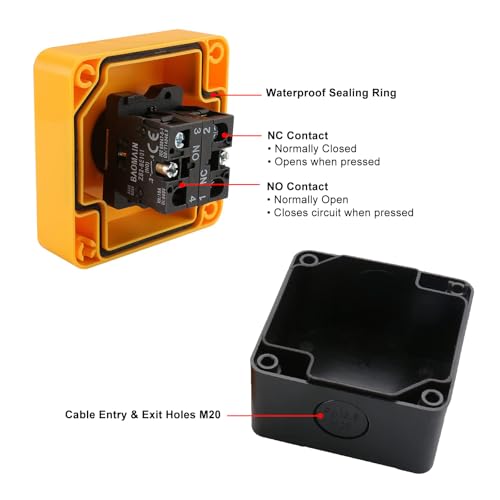 BAOMAIN Red Sign E-Stop Button, 1NO1NC 660V 10A Waterproof Switch Station - style: 1NC1NO-Emergency Stop
