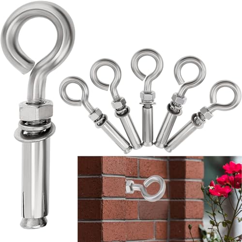 Concrete Eye Bolts 6Pcs, M10 Eyebolt Bolts Stainless Steel Concrete Anchor Eyebolt Screw Hooks, Heavy Duty Brick Anchors Eyebolts Expansion Screw Lifting Ring Bolt Fastener 3/8 for Concrete Wall - size: M10 3/8