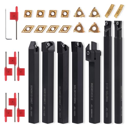 Indexable Lathe Turning Tool 3/8" 10mm Shank 21PCS Kit for Turning - color: 7pcs 3/8" Shank +14pcs Inserts