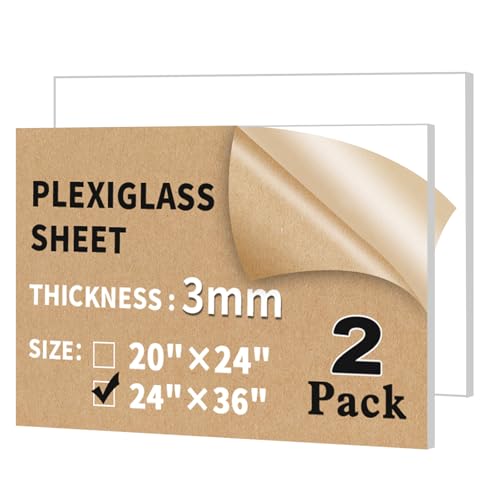 2 Pack 24" x 36" Plexiglass Sheets 1/8 inch Thick (3mm) - size: 24" x 36", 3mm Thick