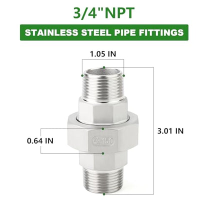 TAISHER 1PCS 304 Stainless Steel Union, 3/4" NPT Male x 3/4" NPT Male Cast Pipe Fitting - size: 3/4" MNPT