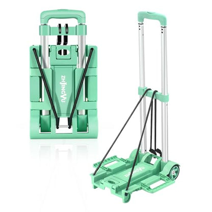 Folding Hand Truck Dolly Cart,Collapsible Shopping Trolley,Mini Lightweight Hand Dolly,Backpack Trolley,Luggage Cart,Aluminum Telescopic Rod,2 Wheel Trolley Expandable Large Chassis,Mint Green - color: 2 Wheel Aluminium Green