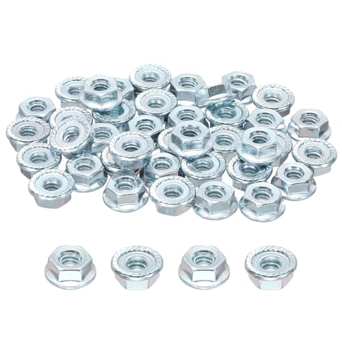 50Pcs Serrated Flange Hex Nuts-#6-32-UNC Carbon Steel Zinc Plated - color: Blue White, size: #6-32