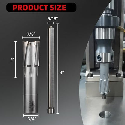 ANGELSWORD TCT Annular Cutter Diameter 7/8", Cutting Depth 2" Tungsten Carbide Tipped, Mag Drill Bits Kit for Magnetic Drill Press, with One 5/16"*4" Pilot Pin - size: H. 22mm(7/8"-0.01"), style: TCT 2" Cut Depth