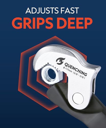 QUENCHING Self Adjusting Crowfoot Wrench, 7.5" Auto Jaw 5/16" to 11/16", 8 to 17 mm, Rust Resistant & Power Grip, Space-Saving Alternative to Wrench Sets for Car and Home Repairs - size: 7.5" Wrench