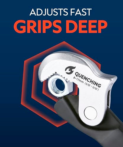 QUENCHING Self Adjusting Crowfoot Wrench, 7.5" Auto Jaw 5/16" to 11/16", 8 to 17 mm, Rust Resistant & Power Grip, Space-Saving Alternative to Wrench Sets for Car and Home Repairs - size: 7.5" Wrench