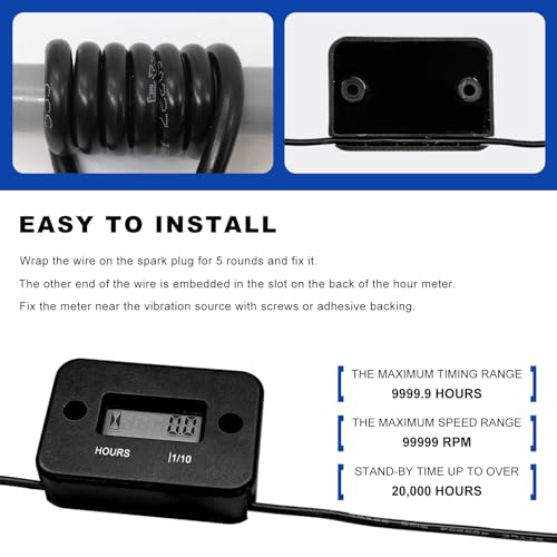 Sun Walker 2PCS Inductive Hour Meter, Waterproof Hour Meter Automatically Shutdown Hr Counter, Digital LCD Hourmeter Maintenance Reminder for Gas Engine Powered Motorcycle Snowmobile (Black) - color: Black