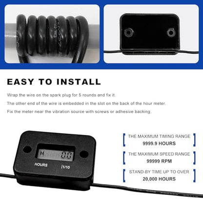 Sun Walker 2PCS Inductive Hour Meter, Waterproof Hour Meter Automatically Shutdown Hr Counter, Digital LCD Hourmeter Maintenance Reminder for Gas Engine Powered Motorcycle Snowmobile (Black) - color: Black
