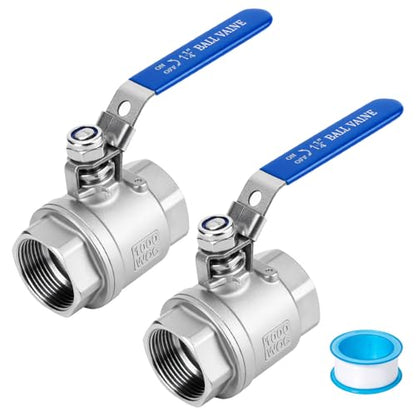 2 Pack 316 Stainless Steel Ball Valve, NPT Female Full Port Ball Valve Heavy Duty Shut Off Valve 1000 WOG For Water, Oil, Gas (1-1/4 inch) - size: 1-1/4 inch