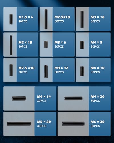 ZELCAN 400pc Roll Pin Set, M1.5 M2 M2.5 M3 M4 M5 M6 Slotted Metric Spring Pins in Various Lengths, Steel Split Expansion Pin Hardware Assortment Kit