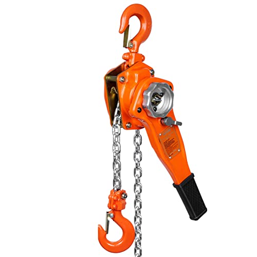 VEVOR Manual Lever Chain Hoist, 3/4 Ton 1650 lbs Capacity 10 FT Come Along, G80 Galvanized Carbon Steel with Weston Double-Pawl Brake, Auto Chain Leading & 360° Rotation Hook, for Garage Factory Dock - size: 3/4 Ton 10FT