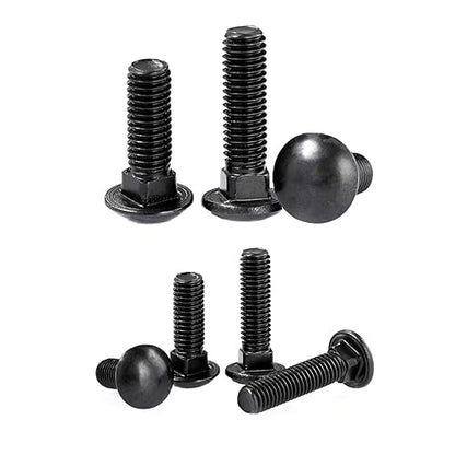 10 Sets Carriage Bolts Screws, (1/4-20 x 3) Round Head, Square Neck, with (Hex Nuts & Flat Washers), 304 Stainless Steel, Galvanizing (Black) - size: (1/4-20 x 3")