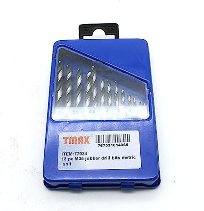 TMAX 13p M35 Cobalt Jobber Twist Drill Bit, Metric Size 1.5mm-6.5mm - size: Jobber 13pc Metric