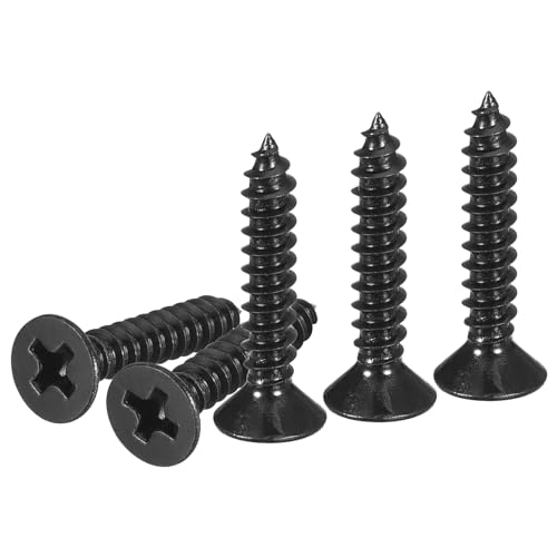 DTGN 100Pcs #6x3/4 Flat Head Wood Screws, Carbon Steel Phillips Self Tapping Screws - Good for Woodworking, Furniture - Black - color: Black, size: #6x3/4"
