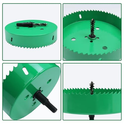 5.7 Inches/145mm Bi-Metal Hole Saw with Arbor & Pilot Bit - color: Green, size: 5.7 inches