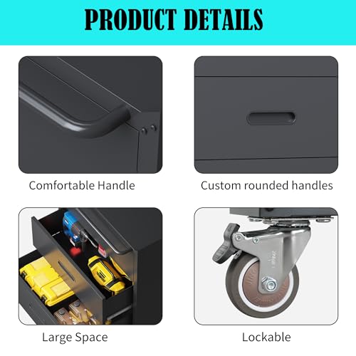 Mobile Garage Tool Storage Cabinet with 3 Drawers,Black Rolling Cabinet - color: Black, style: 3 drawer with wheels