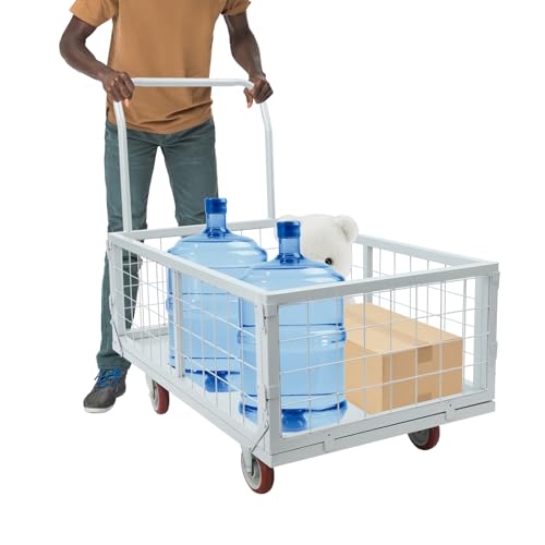 2200lbs Heavy Duty Platform Truck Cart, Steel Panel Truck, 4-in-1 Convertible, 38x23in Cage, Multi-Purpose Push Cart with Swivel & Brake Casters, for Groceries Garage Warehouse - color: Silver, size: 2200lbs