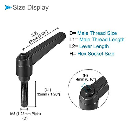 Clamping Lever Handles, M8 x 32mm Male Thread, Adjustable Quick Release Locking Rotating Bolt Knobs Black - (Applications: for Lathe Machinery), 3-Pieces - size: M8 x 32mm