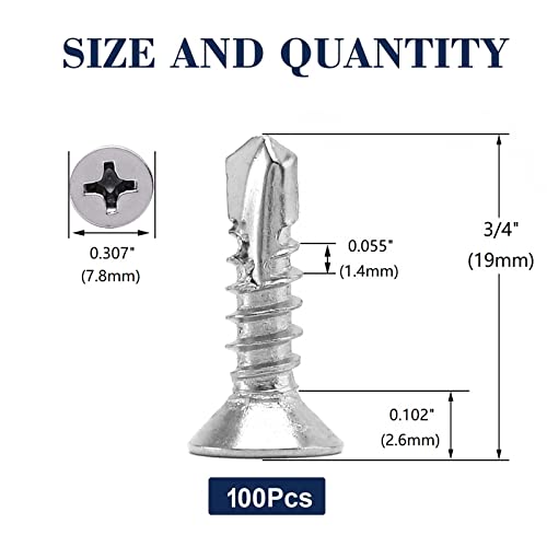 #8 x 3/4" Sheet Metal Screws 100Pcs 410 Stainless Steel Flat Head Tek Screws Fast Self Tapping Screws by SG TZH - size: #8 x 3/4"