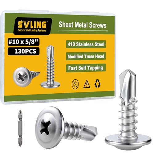 Self Drilling Screws for Metal,#10 x 5/8 Inch 130Pcs Sheet Metal Modified Truss Head,410 Stainless Steel Self Tapping Screws - color: Silver Self Drilling, size: 10x5/8"