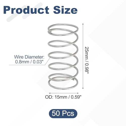 uxcell 50pcs 304 Stainless Steel Compression Springs 0.8mmx15mmx25mm Small - size: 15mmx25mm