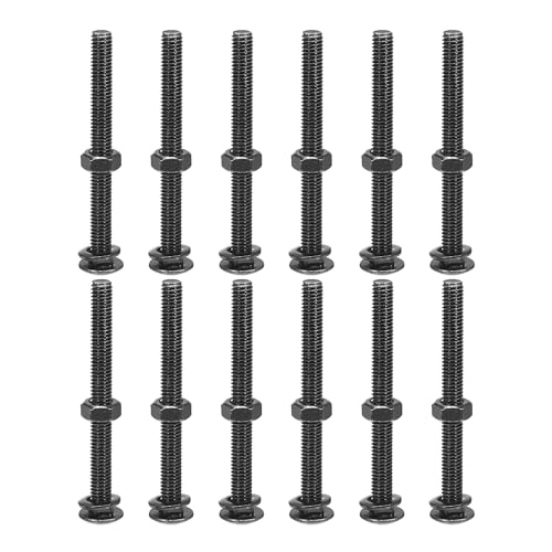 uxcell M6x65mm Square Neck Carriage Bolts with Nuts & Washers, 12Set 304 Stainless Steel Round Head Square Neck Coach Bolt Screws, Black - size: M6x65mm