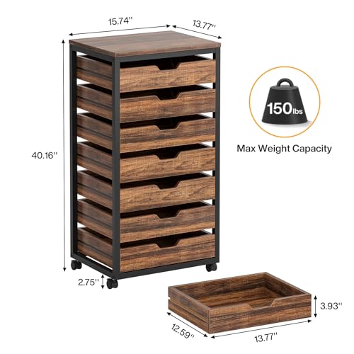 Tribesigns 7-Drawer File Cabinet, Wood Mobile Storage Drawer, Rustic Brown - color: Brown, size: 7 Drawer