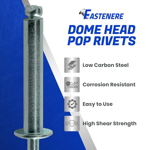 Fastenere Pop Rivets - 1/4" x 7/8" (25 pcs) Heavy Duty, Open-End, Low Carbon Steel, Dome-Head Blind Rivets, Corrosion-Resistant & High Shear Strength, 8-14 Gap 0.751"-0.875" - size: 1/4" x 7/8" (8-14) (25 Pack)