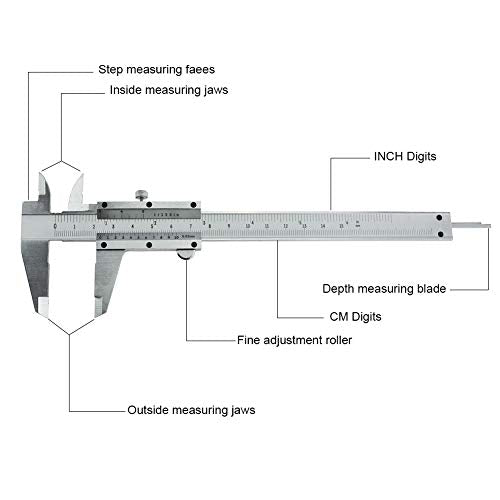 Vernier Caliper, 6 Inch/150mm Professional Micrometer Stainless Steel Caliper Measuring Tool for Inside, Outside, Depth and Step Measurements