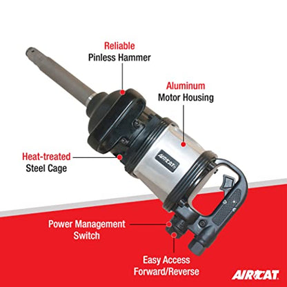 AIRCAT 1994 1" Super Duty Straight Impact Wrench, 8" Extended Anvil