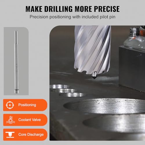 VEVOR Annular Cutter Set, 6 pcs Universal Shank Mag Drill Bits, 2" Cutting Depth, 1" to 2" Cutting Diameter, M2AL High-Speed Steel, with 2 Pilot Pins and Portable Case, for Using with Magnetic Drills - size: 1" - 2" * 2"(Universal)