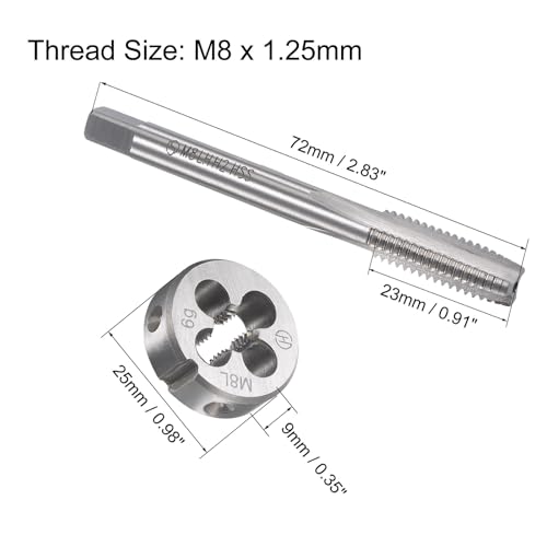 M8x1.25mm Metric Left Hand Tap and Die Set,Machine Thread Screw Tap with Round Threading Die,Tap & Die Kit for Nut Screw Bolt Thread Repair - size: M8x1.25mm