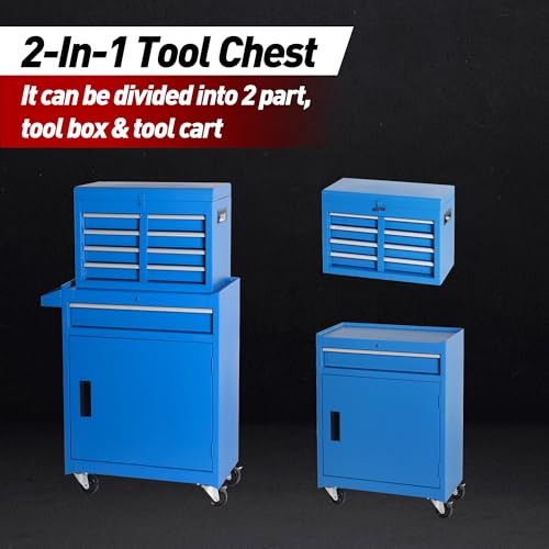 5-Drawer Rolling Tool Chest with Detachable Top Toolbox - color: Blue, style: 5 drawer-detachable