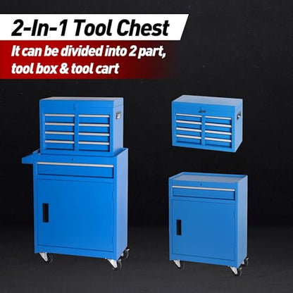 5-Drawer Rolling Tool Chest with Detachable Top Toolbox - color: Blue, style: 5 drawer-detachable