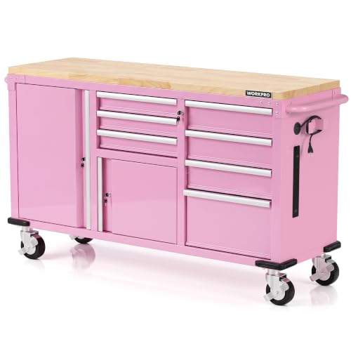 WORKPRO 62" x 20" Rolling Tool Chest, 7-Drawer & 2-Door, Pink - color: Pink, size: 62" x 20"(7-Drawer & 2-Door)