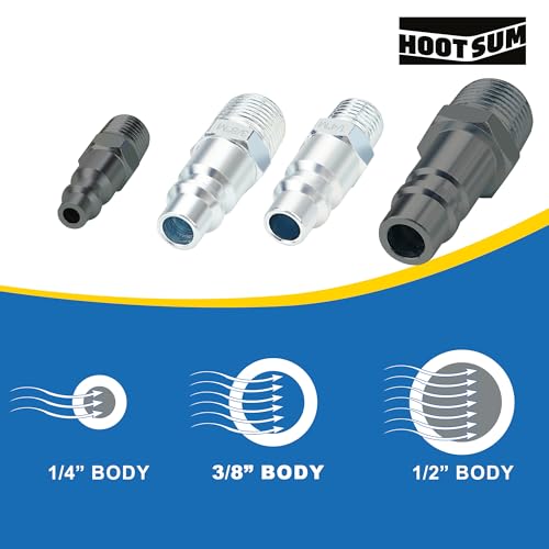 3/8 Inch Body Air Hose Quick Connect Fittings, 3/8" NPT Threads and 1/4" NPT Threads Couplers and Plugs, I/M Industrial Type 24PCS Air Compressor Accessories Kit