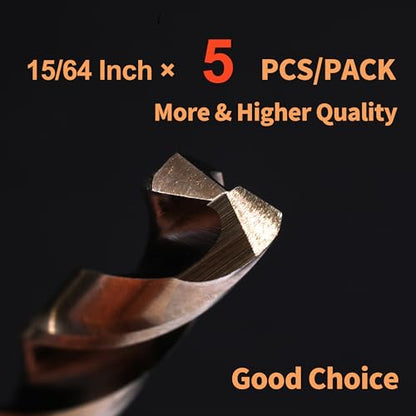 (5PCS) 15/64" Cobalt Drill Bit, HSS M35 Metal Drill Bits for Steel, Stainless Steel, Cast Iron, Hard Plastic and Wood - size: 15/64 5PCS Cobalt