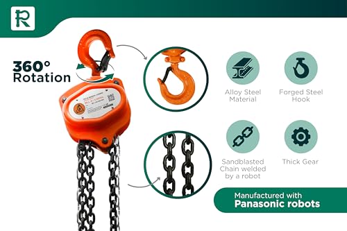 GORILA Hand Chain Hoist 4400lbs 10ft (2 ton 3 Meters) with 2 Heavy Duty Hooks and Forged Locks | Safety Factor 4:1 | Since 1989 - size: 4400lbs - 10ft / 2t - 3m