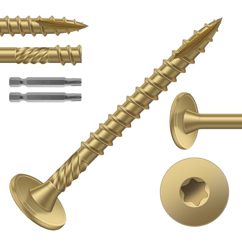 #14 x 2 Inch Outdoor Structural Wood Deck Screws (94Pcs/2lb), Carbon Steel, Tan, Flat Head, Rust Resistant Epoxy Coated, T30 Star Bit - color: Tan, size: #14 x 2"