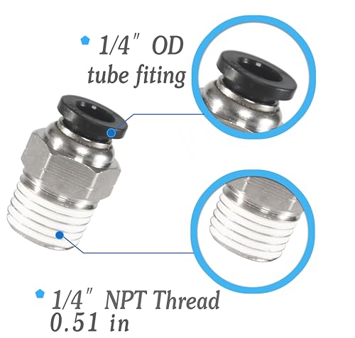 1/4" OD x 1/4" Male NPT Push-to-Connect Air Fittings, 10-Pack - size: OD 1/4 - NPT 1/4, style: Male thread