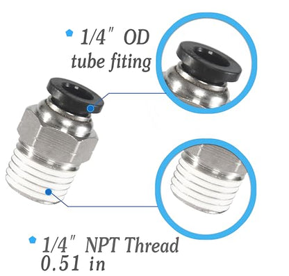 1/4" OD x 1/4" Male NPT Push-to-Connect Air Fittings, 10-Pack - size: OD 1/4 - NPT 1/4, style: Male thread