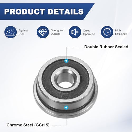 M METERXITY 4-Pack F623-2RS Flanged Ball Bearing, 3 x 10 x 4mm Double Rubber Shielded Chrome Steel (GCr15) Flange Rip Bearings for Wheelbarrow/Printer/Fax Machines/Power Tools - size: 3mm x 10mm x 4mm