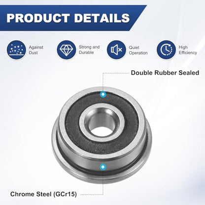 M METERXITY 4-Pack F623-2RS Flanged Ball Bearing, 3 x 10 x 4mm Double Rubber Shielded Chrome Steel (GCr15) Flange Rip Bearings for Wheelbarrow/Printer/Fax Machines/Power Tools - size: 3mm x 10mm x 4mm